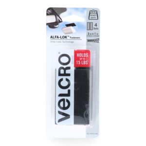 Velcro 4-Piece Alfa-Lok Fastener Strips with Snap-Lock Technology Black 3 x 1inch